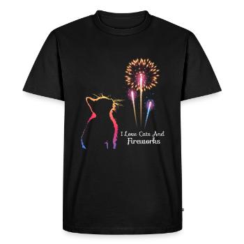 J’adore les chats et les feux d’artifice - T-shirt Premium bio Homme - noir - Devant - Nico (187cm)