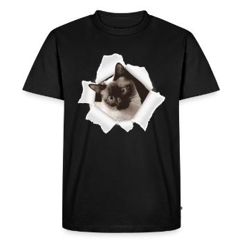Cute kitten looks out of a hole - Men's Premium Organic T-Shirt - black - Front - Nico (187cm)