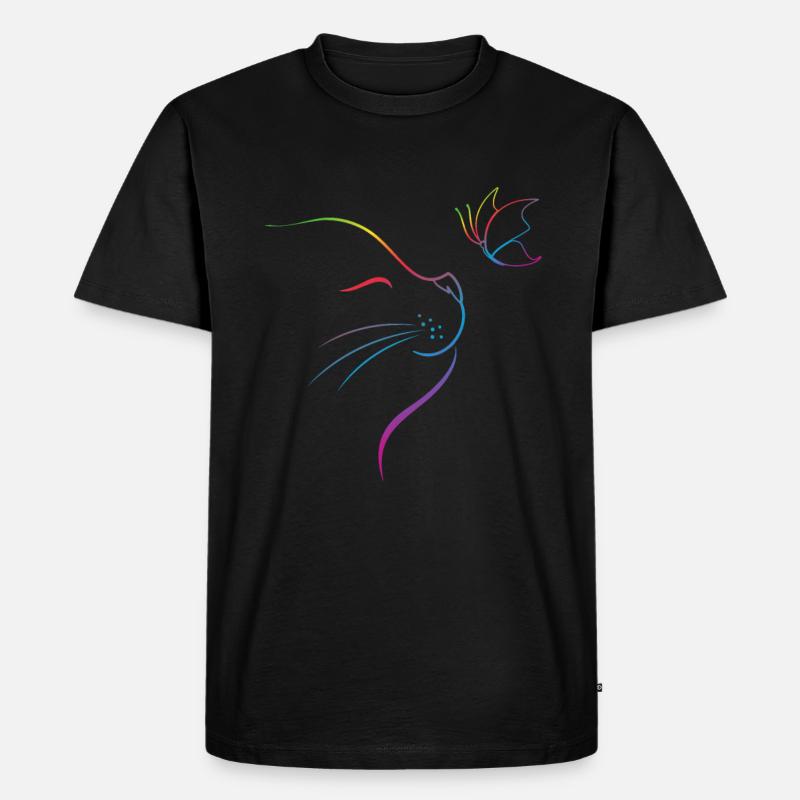Katze mit Schmetterling - Männer Premium Bio T-Shirt - Schwarz
