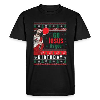 Vas-y, Jésus, c’est ton anniversaire - T-shirt Premium bio Homme - noir - Devant - Nico (187cm)