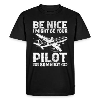 Pilote - Né pour piloter un avion ! - T-shirt Premium bio Homme - noir - Devant - Nico (187cm)