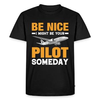 Pilote - Né pour piloter un avion ! - T-shirt Premium bio Homme - noir - Devant - Nico (187cm)