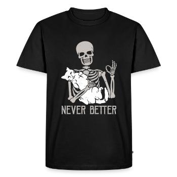 Never Better Skeleton Holding Cat - Men's Premium Organic T-Shirt - black - Front - Nico (187cm)