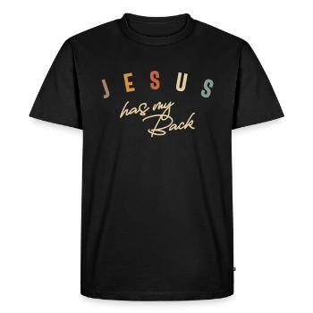 Jesus Has My Back Inspirational Christian Quote - Men's Premium Organic T-Shirt - black - Front - Nico (187cm)