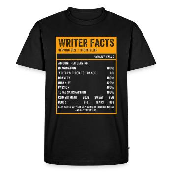 Writer - Storyteller Facts - Men's Premium Organic T-Shirt - black - Front - Nico (187cm)