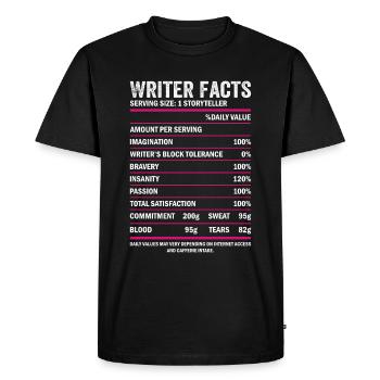 Writer - Storyteller Facts - Men's Premium Organic T-Shirt - black - Front - Nico (187cm)