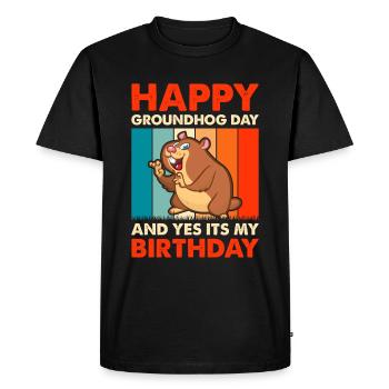 Jour de la marmotte et mon anniversaire ! Joyeux Jour de la marmotte - T-shirt Premium bio Homme - noir - Devant - Nico (187cm)