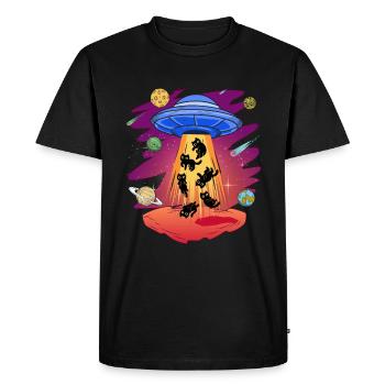 Cats of UFO Kidnapped Alien Saucer - Men's Premium Organic T-Shirt - black - Front - Nico (187cm)