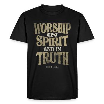 Worship in Spirit and in Truth - Christian Quote - Men's Premium Organic T-Shirt - black - Front - Nico (187cm)