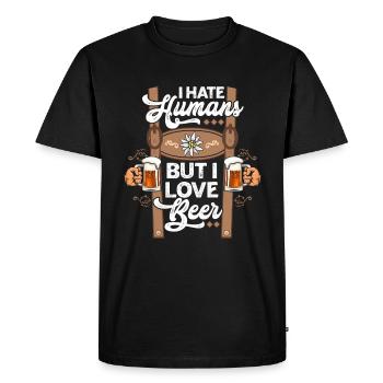 Je déteste les humains mais j’aime la bière - T-shirt Premium bio Homme - noir - Devant - Nico (187cm)