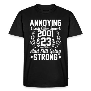 Relation, Mariage, Anniversaire - se taquiner depuis 2001 - T-shirt Premium bio Homme - noir - Devant - Nico (187cm)