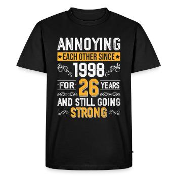 Relation Anniversaire de mariage - se taquiner depuis 1998 - T-shirt Premium bio Homme - noir - Devant - Nico (187cm)
