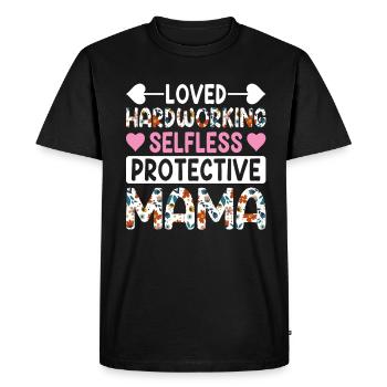 Maman Fête des Mères Aimée, altruiste, protectrice - T-shirt Premium bio Homme - noir - Devant - Nico (187cm)