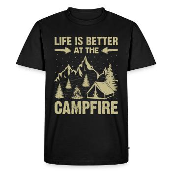 La vie est meilleure autour du feu de camp - T-shirt Premium bio Homme - noir - Devant - Nico (187cm)