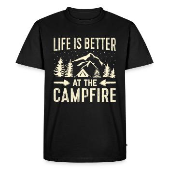 La vie est meilleure autour du feu de camp - T-shirt Premium bio Homme - noir - Devant - Nico (187cm)