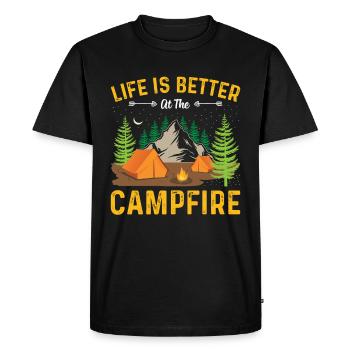 La vie est meilleure autour du feu de camp - T-shirt Premium bio Homme - noir - Devant - Nico (187cm)