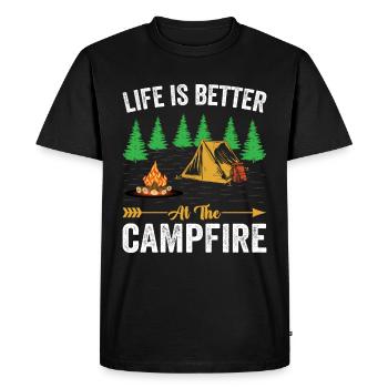 La vie est meilleure autour du feu de camp - T-shirt Premium bio Homme - noir - Devant - Nico (187cm)