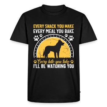 Chiens - Chaque collation que vous préparez, je vous surveillerai ! - T-shirt Premium bio Homme - noir - Devant - Nico (187cm)