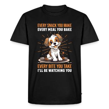 Chiens - Chaque collation que vous préparez, je vous surveillerai ! - T-shirt Premium bio Homme - noir - Devant - Nico (187cm)