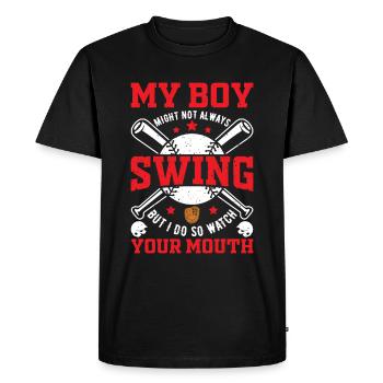 Baseball Mon garçon ne frappe pas toujours, moi - T-shirt Premium bio Homme - noir - Devant - Nico (187cm)