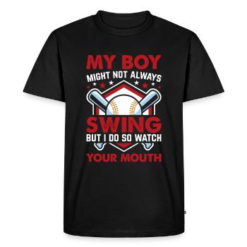 Baseball Mon garçon ne frappe pas toujours, je le fais - T-shirt Premium bio Homme - noir - Devant - Nico (187cm)