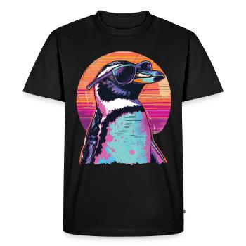 Rétro des années 80 rose néon cool pingouin animal été - T-shirt Premium bio Homme - noir - Devant - Nico (187cm)