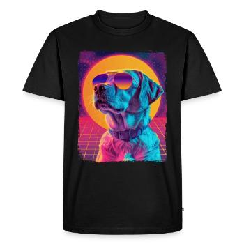 Retro 80s Neon Pink Purple Cool Dog Animal Sunset - Men's Premium Organic T-Shirt - black - Front - Nico (187cm)