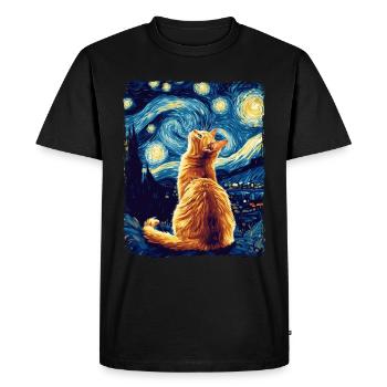 Chat Orange Animal Nuit Étoilée Peinture Van Gogh - T-shirt Premium bio Homme - noir - Devant - Nico (187cm)