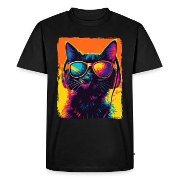DJ Cool Black Cat With Headphones EDM Music Techno - Men's Premium Organic T-Shirt - black - Front - Nico (187cm)