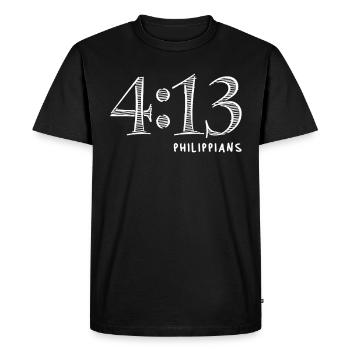 Philippiens 4:13 - Citation chrétienne sur la force - T-shirt Premium bio Homme - noir - Devant - Nico (187cm)