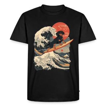 Teckel chien animal japonais surf plage vague - T-shirt Premium bio Homme - noir - Devant - Nico (187cm)