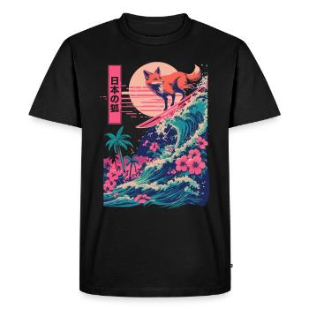 Fox Red Fox Animal Japanese Surfing Beach Wave - Men's Premium Organic T-Shirt - black - Front - Nico (187cm)