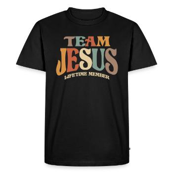 Team Jesus Lifetime Member - Men's Premium Organic T-Shirt - black - Front - Nico (187cm)
