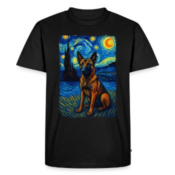 German Shepherd Dog Animal Starry Night Painting - Men's Premium Organic T-Shirt - black - Front - Nico (187cm)