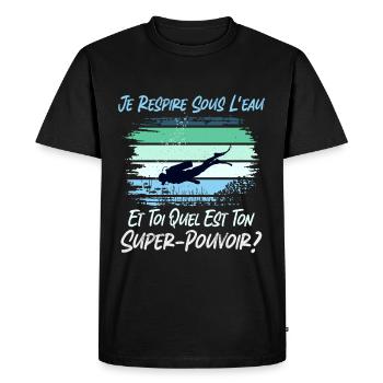 Je Respire sous l'eau quel est ton super pouvoir - T-shirt Premium bio Homme - noir - Devant - Nico (187cm)
