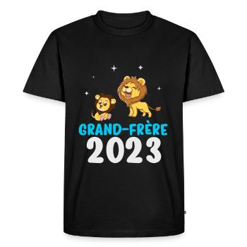 grand-frère 2023 grossesse - lion - T-shirt Premium bio Homme - noir - Devant - Nico (187cm)