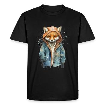 Fox wearing a watercolor jacket - Men's Premium Organic T-Shirt - black - Front - Nico (187cm)