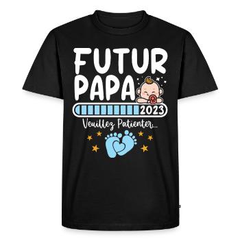 2023 Papa En Cours Annonce Grossesse Papa 2023 - T-shirt Premium bio Homme - noir - Devant - Nico (187cm)