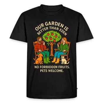 OUR GARDEN IS BETTER THAN EDEN NO FORBIDDEN FRUIT - Men's Premium Organic T-Shirt - black - Front - Nico (187cm)