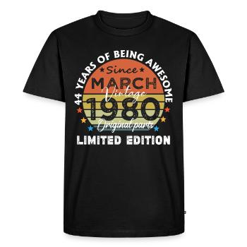44 Years Old Made In 1980 Vintage March 1980 - T-shirt Premium bio Homme - noir - Devant - Nico (187cm)