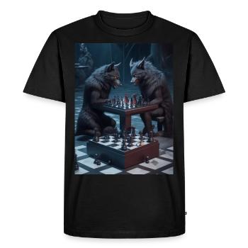 Loups démons jouant aux échecs - T-shirt Premium bio Homme - noir - Devant - Nico (187cm)