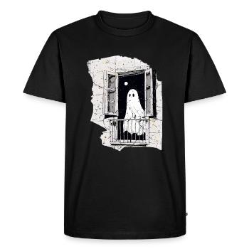 Fantôme effrayant dans la fenêtre vintage, Boo, Halloween - T-shirt Premium bio Homme - noir - Devant - Nico (187cm)