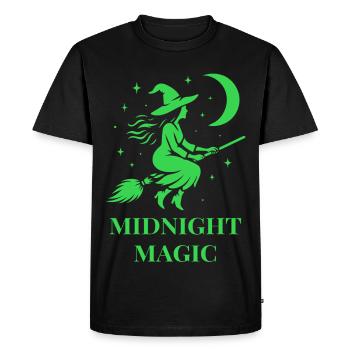 Sorcière volante la nuit avec la lune en vert - T-shirt Premium bio Homme - noir - Devant - Nico (187cm)