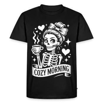 Cozy Morning Skull Coffee - Men's Premium Organic T-Shirt - black - Front - Nico (187cm)