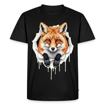 Cute Fox Peeps Out of Crack - Gothic Red Fox - Men's Premium Organic T-Shirt - black - Front - Nico (187cm)