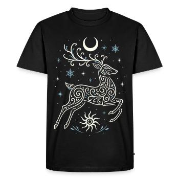 Cerf de Noël sautant avec soleil et lune - T-shirt Premium bio Homme - noir - Devant - Nico (187cm)