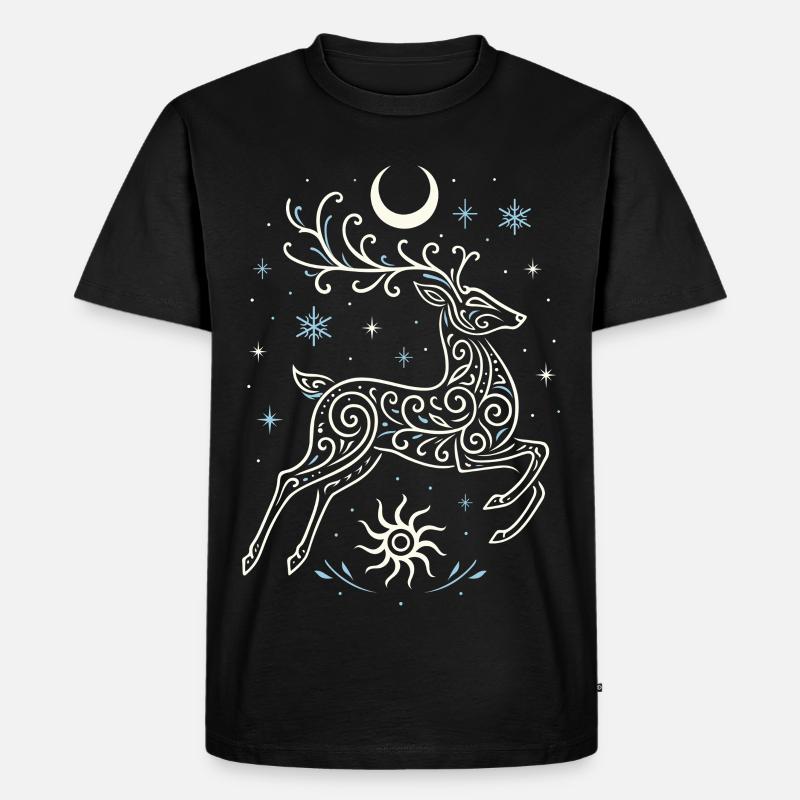 Springender Yule Hirsch mit Sonne & Mond - Männer Premium Bio T-Shirt - Schwarz