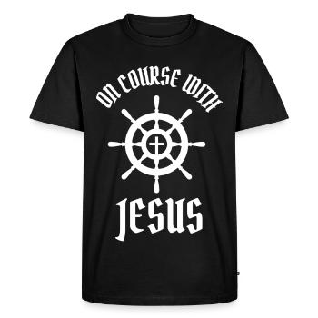 ON COURSE WITH JESUS - Men's Premium Organic T-Shirt - black - Front - Nico (187cm)