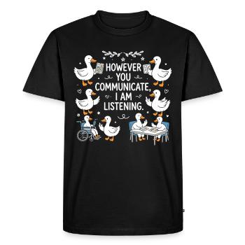 Peu importe votre voix, je reste à l'écoute - T-shirt Premium bio Homme - noir - Devant - Nico (187cm)