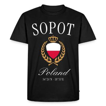 Sopot Poland Coat of Arms Crown – Travel Souvenir - Men's Premium Organic T-Shirt - black - Front - Nico (187cm)